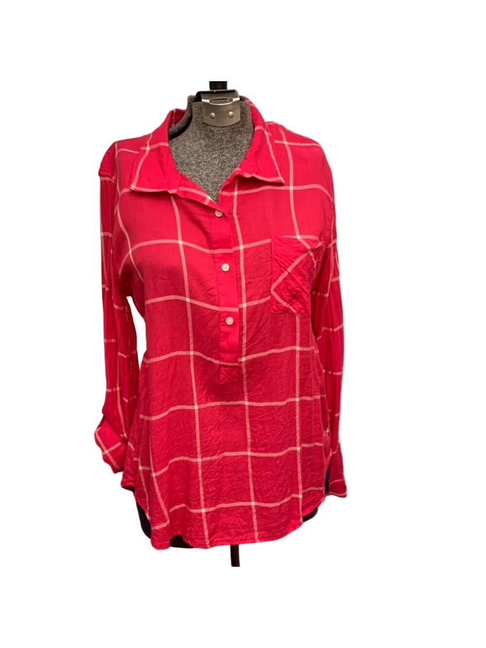 Women's Tommy Hilfiger Pink & White Plaid Button Down Shirt M